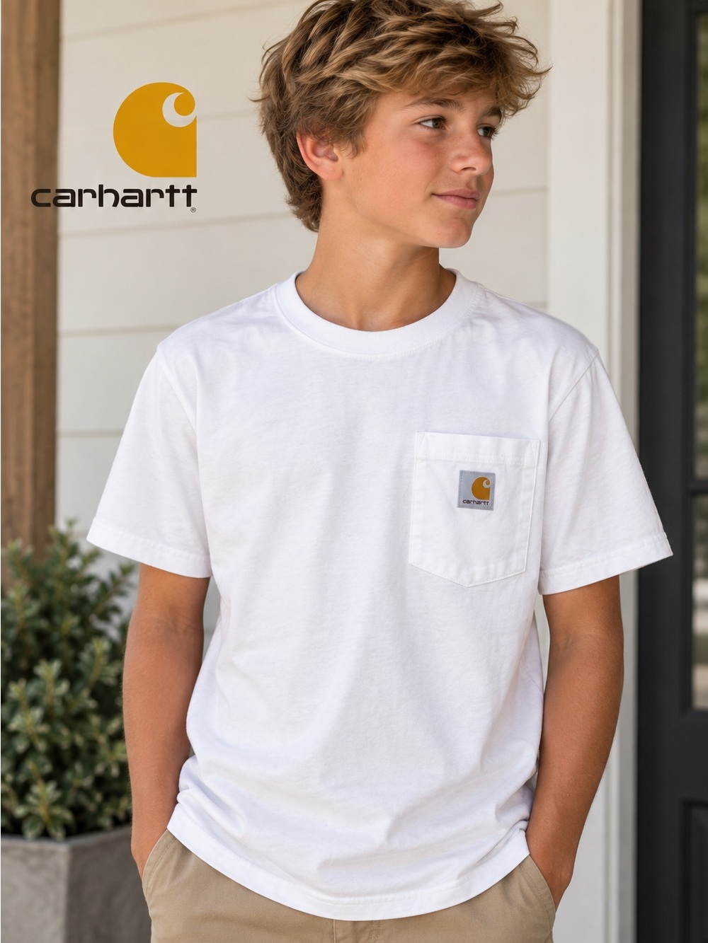 Carhartt Boys Loose Fit Pocket T-Shirt White Size L 12-14